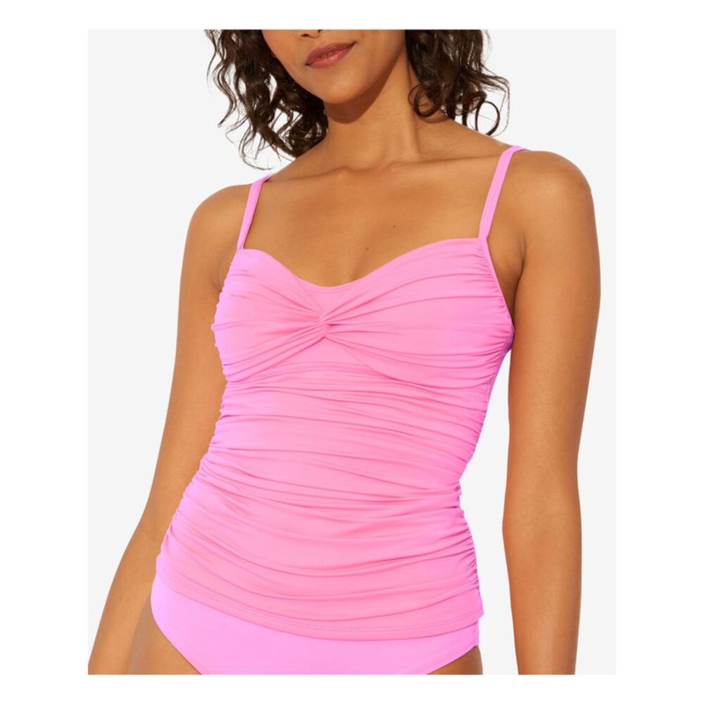BLEU Women's Pink Stretch Sweetheart Twist Shout Tankini Swimsuit Top 8